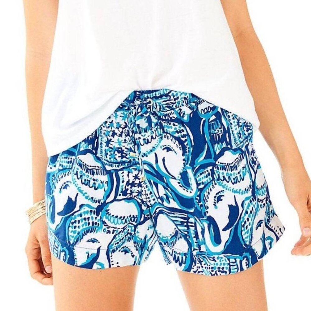Lilly Pulitzer Shorts Women’s Size‎ Small White Blue Printed 5" Katia Pull-On